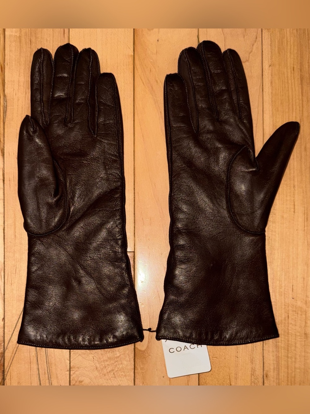 New Coach Women’s Dark Brown Leather Cashmere Lined Gloves!!! - Picture 2 of 6